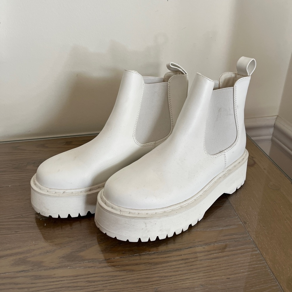 White Platform Chelsea Boots